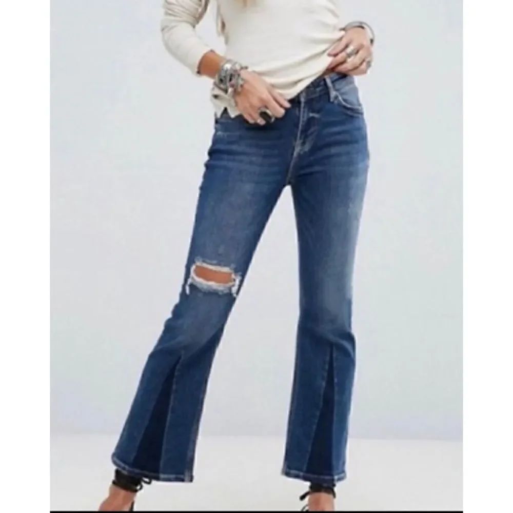 Free People Colorblock Crop Flare Jeans Size 28
